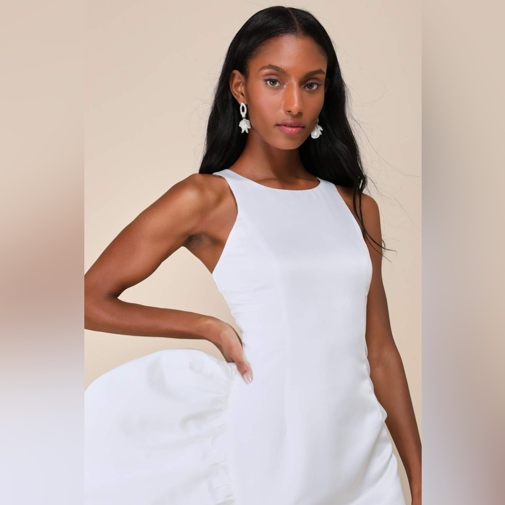LULU’S Magnificent Presence White Ruffled Asymmetrical Midi Dress - Picture 2 of 5